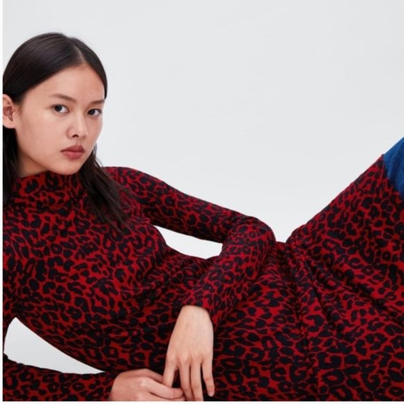 Zara red animal print bodycon dress size small - Picture 3 of 9